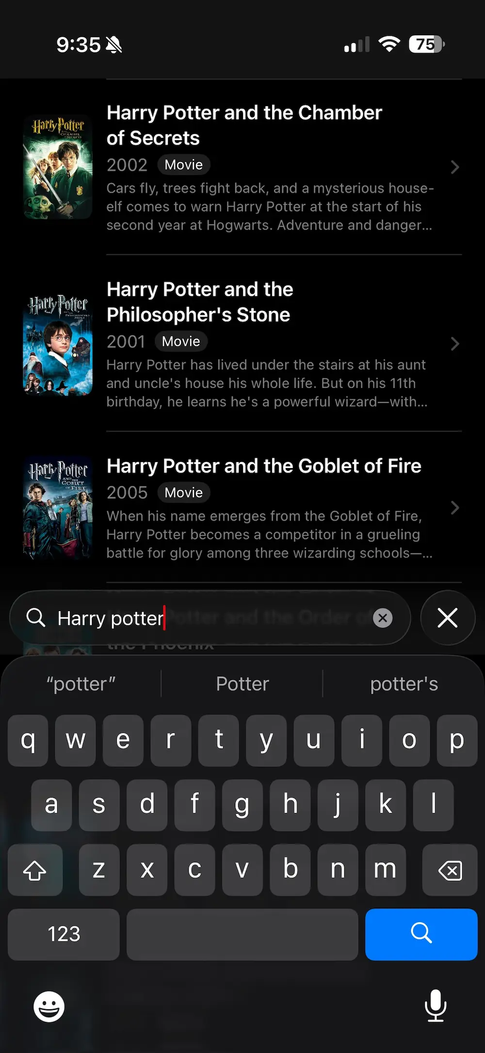 Search for a movie or show in the app
