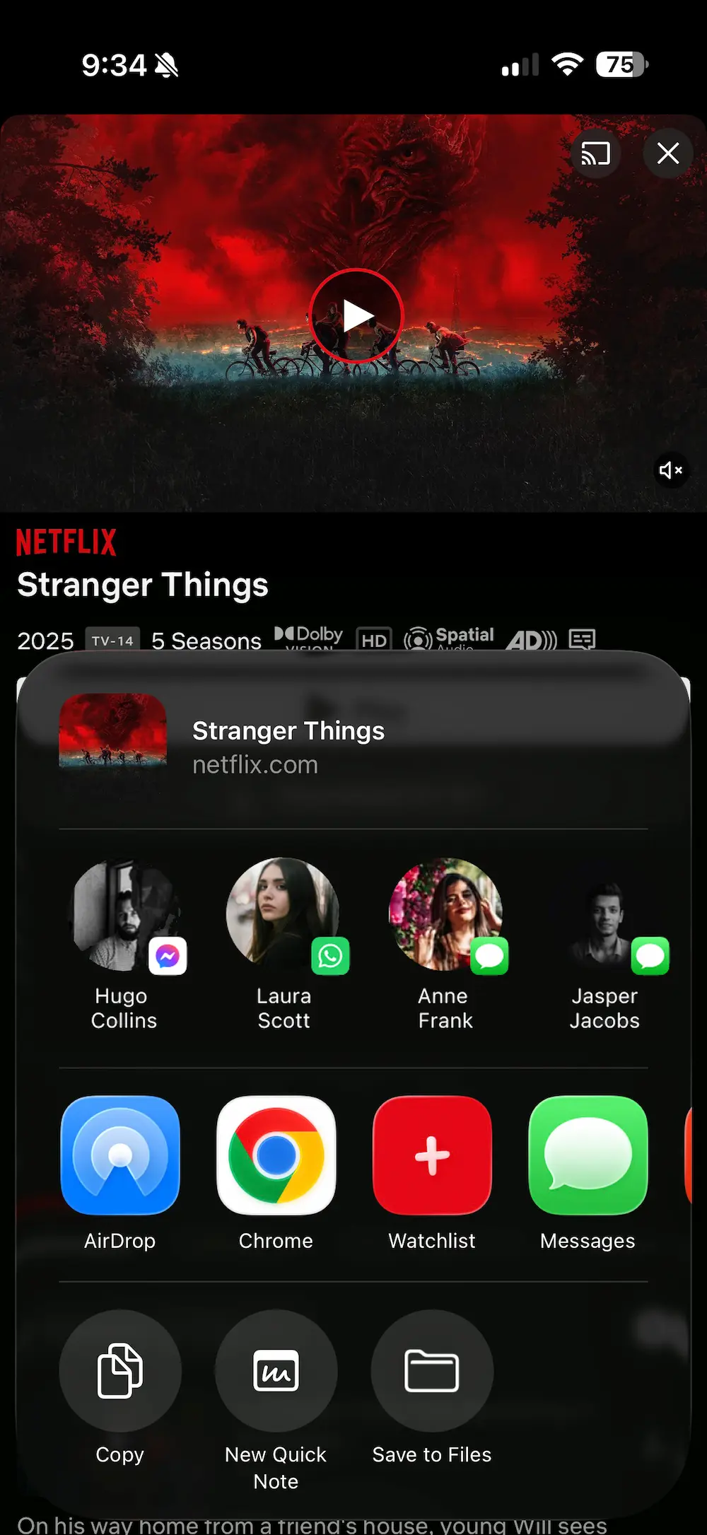 Share from a streaming app to Add To Watchlist